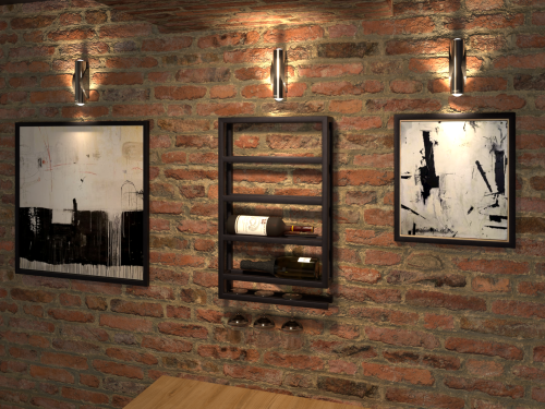 Półka na wino wisząca na ścianę wieszak na kieliszki stalowy Rubite dowolny wymiar Poznań producent